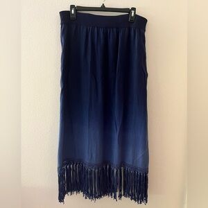 NWT Chico’s Ombre Fringe Francesca Maxi Elastic Waist Skirt Large/12 Blue